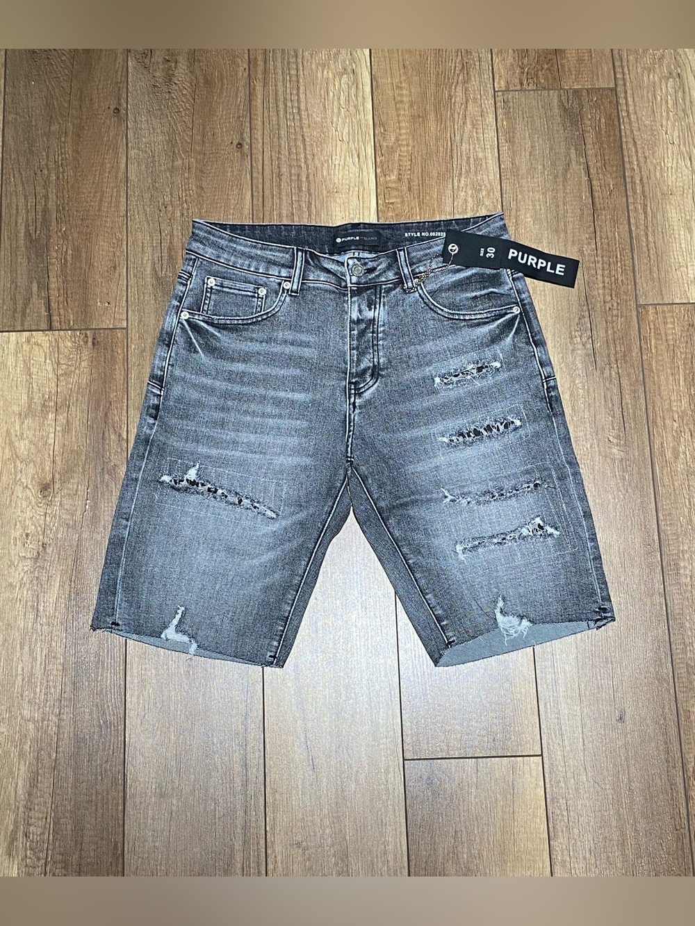 Purple Black Tag Gray Ripped Jean Shorts Waist Size 30 NWT